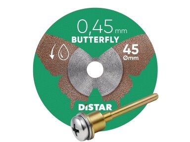 45 mm, ploniausias - 0,45 mm storio deimantinis diskas su koteliu graveriui, plytelėms pjauti, Butterfly, Distar 45 mm, ploniausias - 0,45 mm storio deimantinis diskas su koteliu graveriui, plytelėms pjauti, Butterfly, Distar