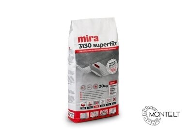 Balti labai elastingi plytelių klijai Mira 3130 Superfix (C2TE S2) 20 kg Balti labai elastingi plytelių klijai Mira 3130 Superfix (C2TE S2) 20 kg