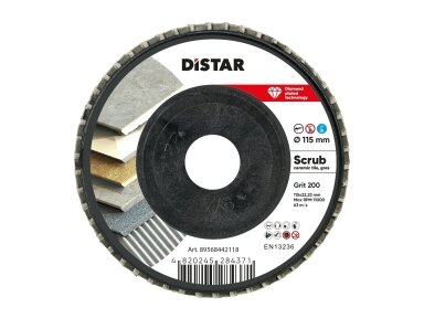 Distar SCRUB deimantinis žiedlapinis šlifavimo poliravimo diskas plytelėms Ø115 mm #60, #120 ir # 200 Distar SCRUB deimantinis žiedlapinis šlifavimo poliravimo diskas plytelėms Ø115 mm #60, #120 ir # 200