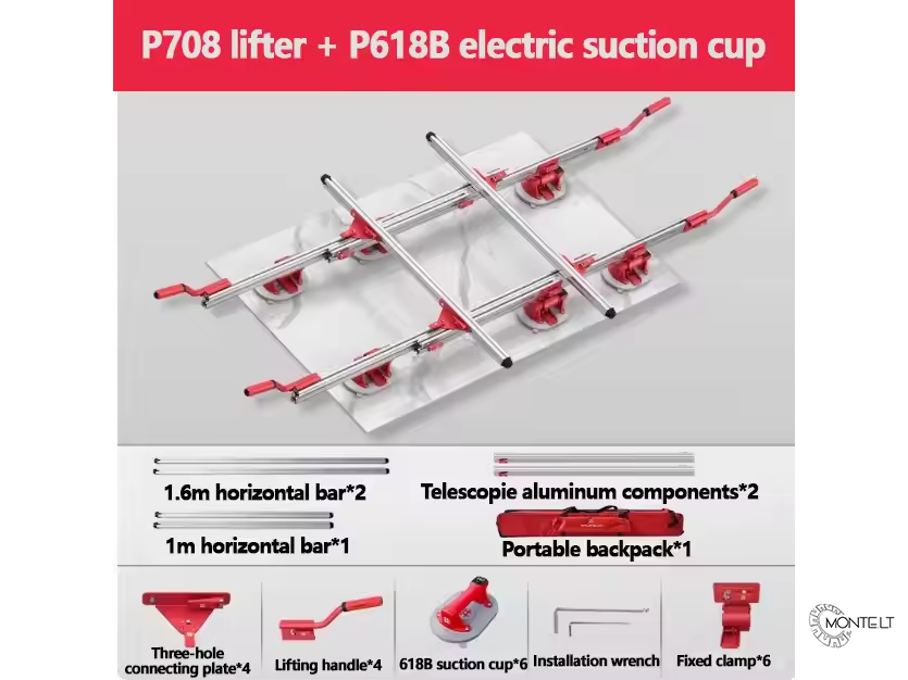 Didelio formato plytelių nešimo sistema 200kg, 6 vakuuminiai automatiniai siurbtukai P708-P618B 1